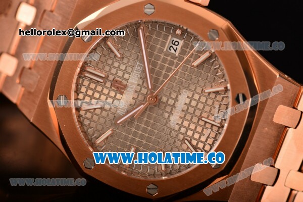 Audemars Piguet Royal Oak Clone AP Calibre 3120 Automatic Full Rose Gold with Grey Dial and Stick Markers (EF) - Click Image to Close